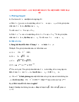 Hệ thống bài tập về Giá trị lớn nhất - Giá trị nhỏ nhất của một biểu thức đại số có lời giải