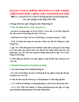 Lý thuyết Lịch Sử 12 Bài 18 (mới 2023 + 90 câu trắc nghiệm): Những năm đầu của cuộc kháng chiến toàn quốc chống thực dân Pháp (1946-1950)