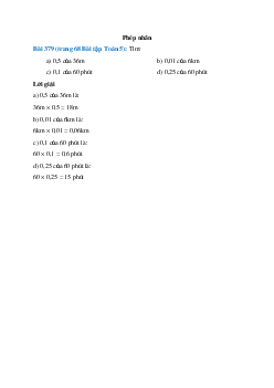 Tìm: 0,5 của 36m; 0,01 của 6km