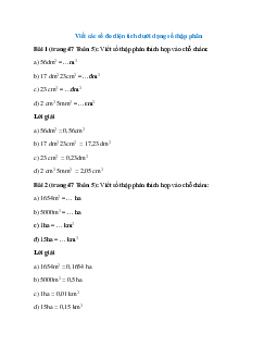 Toán lớp 5 trang 47 Viết các số đo diện tích dưới dạng số thập phân