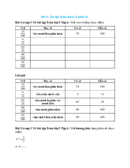 Vở bài tập Toán lớp 5 Tập 1 trang 4 Bài 1: Ôn tập: Khái niệm về phân số
