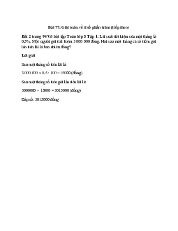 Lãi suất tiết kiệm của một tháng là 0,5%. Một người gửi tiết kiệm 3 000 000 đồng