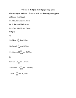 Viết số các số đo sau dưới dạng số thập phân: Có đơn vị đo là mét