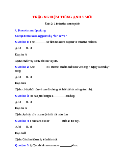 60 câu Trắc nghiệm Tiếng Anh 8 mới Unit 2 có đáp án 2024: Life in the countryside
