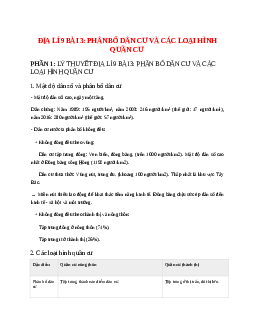 Lý thuyết Địa Lí 9 Bài 3 (mới 2023 + 26 câu trắc nghiệm): Phân bố dân cư và các loại hình quần cư