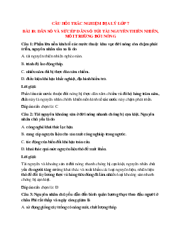 Trắc nghiệm Địa lí 7 Bài 10 có đáp án: Dân số và sức ép dân số tới tài nguyên thiên nhiên, môi trường đới nóng