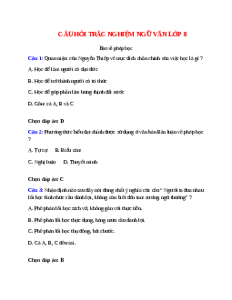 17 câu Trắc nghiệm Bàn về phép học có đáp án 2023 - Ngữ văn 8