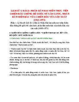 Lý thuyết Lịch Sử 12 Bài 22 (mới 2023 + 116 câu trắc nghiệm): Nhân dân hai miền trực tiếp chiến đấu chống đế quốc Mĩ xâm lược, nhân dân miền bắc vừa chiến đấu vừa sản xuất (1965-1973)