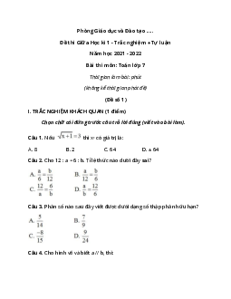 Đề thi Giữa học kì 1 Toán lớp 7 Trắc nghiệm + Tự luận năm 2021 (10 đề)