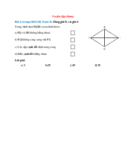 Đúng ghi Đ, sai ghi S: Trong hình thoi PQRS (xem hình bên)