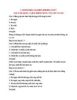 Trắc nghiệm Sinh học 7 Bài 27 có đáp án: Đa dạng và đặc điểm chung của lớp Sâu bọ