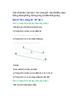 Vở bài tập Toán lớp 2 Tập 1 trang 94, 95, 96 Bài 25: Điểm, đoạn thẳng, đường thẳng, đường cong, ba điểm thẳng hàng | Kết nối tri thức