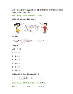 Giải SGK Toán lớp 2 Tập 1 trang 17 (Cánh diều): Luyện tập phép cộng (không nhớ) trong phạm vi 20