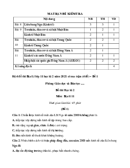 Bộ 4 đề thi Địa Lí lớp 11 học kì 2 năm 2023 có ma trận (4 đề)
