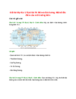 Giải SGK Địa lí 6 Bài 19 (Cánh diều): Biển và đại dương. Một số đặc điểm của môi trường biển