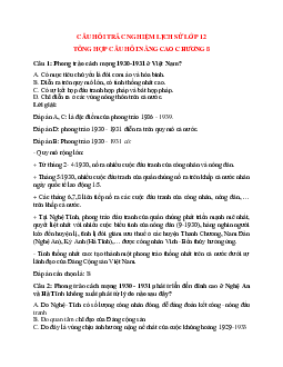 59 câu Trắc nghiệm Lịch sử 12 Chương 2 phần 2 nâng cao có đáp án 2023: Việt Nam từ năm 1930 đến năm 1945