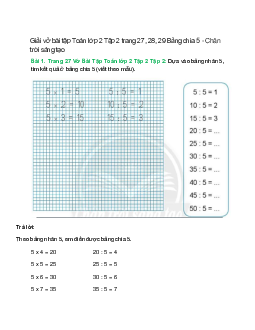 Vở bài tập Toán lớp 2 Tập 2 trang 27, 28, 29: Bảng chia 5 | Chân trời sáng tạo