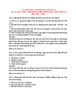 32 câu Trắc nghiệm Lịch sử 12 Bài 26 có đáp án 2023: Đất nước trên đường đổi mới đi lên chủ nghĩa xã hội