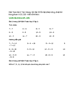 Giải SGK Toán lớp 2 Tập 1 trang 124, 125, 126, 127, 128, 129 Bài 33: Ôn tập phép cộng, phép trừ trong phạm vi 20, 100 | Kết nối tri thức