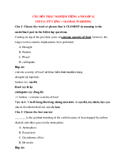 15 câu Trắc nghiệm Tiếng Anh 11 mới Unit 6 có đáp án 2023: Từ vựng - Global warming