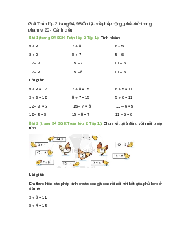 Giải SGK Toán lớp 2 Tập 1 trang 94, 95 Ôn tập về phép cộng, phép trừ trong phạm vi 20 – Cánh diều