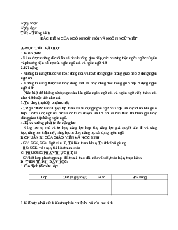 Giáo án Ngữ văn 10 tập 1 bài Đặc điểm của ngôn ngữ nói và ngôn ngữ viết mới nhất