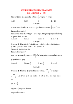 30 câu Trắc nghiệm Hàm số y = ax^2 (a ≠ 0) có đáp án 2023 - Toán lớp 9