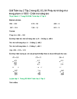 Giải SGK Toán lớp 2 Tập 2 trang 82, 83, 84: Phép trừ không nhớ trong phạm vi 1000 | Chân trời sáng tạo