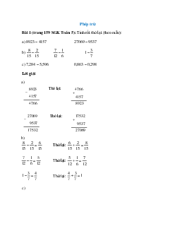 Toán lớp 5 trang 159, 160 Phép trừ