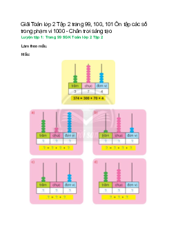 Giải SGK Toán lớp 2 Tập 2 trang 99, 100, 101: Ôn tập các số trong phạm vi 1000 | Chân trời sáng tạo