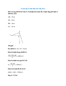 Tính diện tích mảnh đất có hình dạng như hình vẽ dưới đây, biết: AD = 63 m