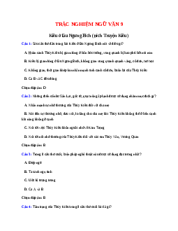 15 câu Trắc nghiệm Kiều ở lầu Ngưng Bích (trích Truyện Kiều) có đáp án - Ngữ văn 9
