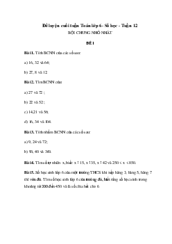 Bài tập cuối tuần Số học Toán lớp 6 tuần 12 có đáp án