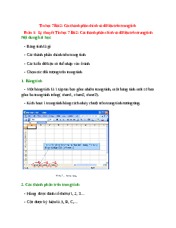 Tin học 7 Bài 2 (Lý thuyết và trắc nghiệm): Các thành phần chính và dữ liệu trên trang tính