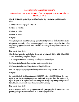 34 câu Trắc nghiệm Lịch Sử 8 Bài 14 có đáp án 2023: Ôn tập lịch sử thế giới cận đại