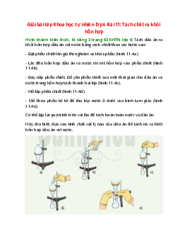 Tách dầu ăn ra khỏi hỗn hợp dầu ăn với nước bằng cách chiết theo các bước sau