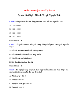 Trắc nghiệm Đại cáo bình Ngô - Phần 1: Tác giả Nguyễn Trãi có đáp án – Ngữ văn lớp 10