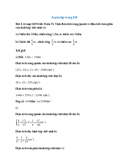 Tính diện tích xung quanh và diện tích toàn phần của hình hộp chữ nhật