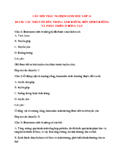 35 câu Trắc nghiệm Sinh học 11 Bài 38 có đáp án 2023: Các nhân tố bên trong ảnh hưởng đến sinh trưởng và phát triển ở động vật