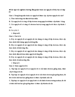40 bài tập trắc nghiệm chương Bảng tuần hoàn các nguyên tố hóa học có đáp án