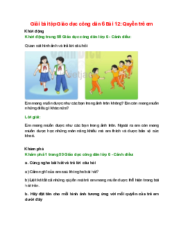 Giải SGK GDCD 6 Bài 12 (Cánh diều): Quyền trẻ em