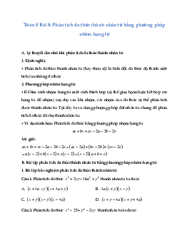 Lý thuyết Phân tích đa thức thành nhân tử bằng phương pháp nhóm hạng tử - Toán 8
