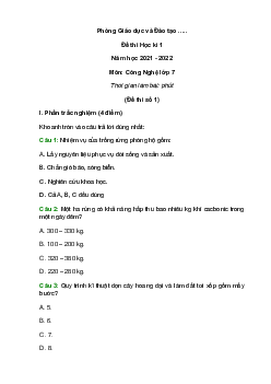 Top 4 Đề thi Học kì 1 Công nghệ 7 có đáp án