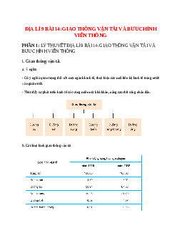 Lý thuyết Địa Lí 9 Bài 14 (mới 2023 + 29 câu trắc nghiệm): Giao thông vận tải và bưu chính viễn thông