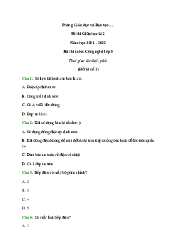 Bộ 30 Đề thi Công nghệ lớp 8 Giữa kì 2 có đáp án năm 2022 - 2023