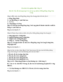 48 câu Trắc nghiệm Địa lí 12 Bài 41 có đáp án 2023: Đồng bằng sông Cửu Long