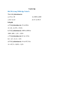 Tìm tỉ số phần trăm của: 15 và 40  