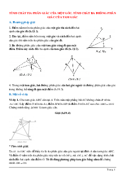 Phương pháp giải và bài tập về Tính chất tia phân giác của một góc - Tính chất ba đường phân giác của tam giác có lời giải