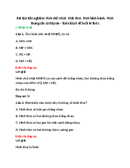 14 câu Trắc nghiệm Hình chữ nhật. Hình thoi. Hình bình hành. Hình thang cân (Kết nối tri thức) có đáp án 2024 – Toán 6