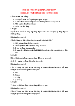 Trắc nghiệm Dòng điện - Nguồn điện có đáp án – Vật lí lớp 7